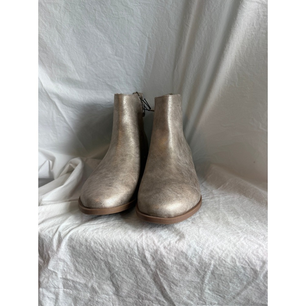 Wonder Nation Girls Metallic Taupe Ankle Boots Side Zip Size 5 NEW